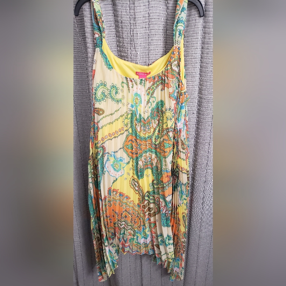 Sunny Leigh Yellow, Orange and Green Pleated  Dress. XL Brand New